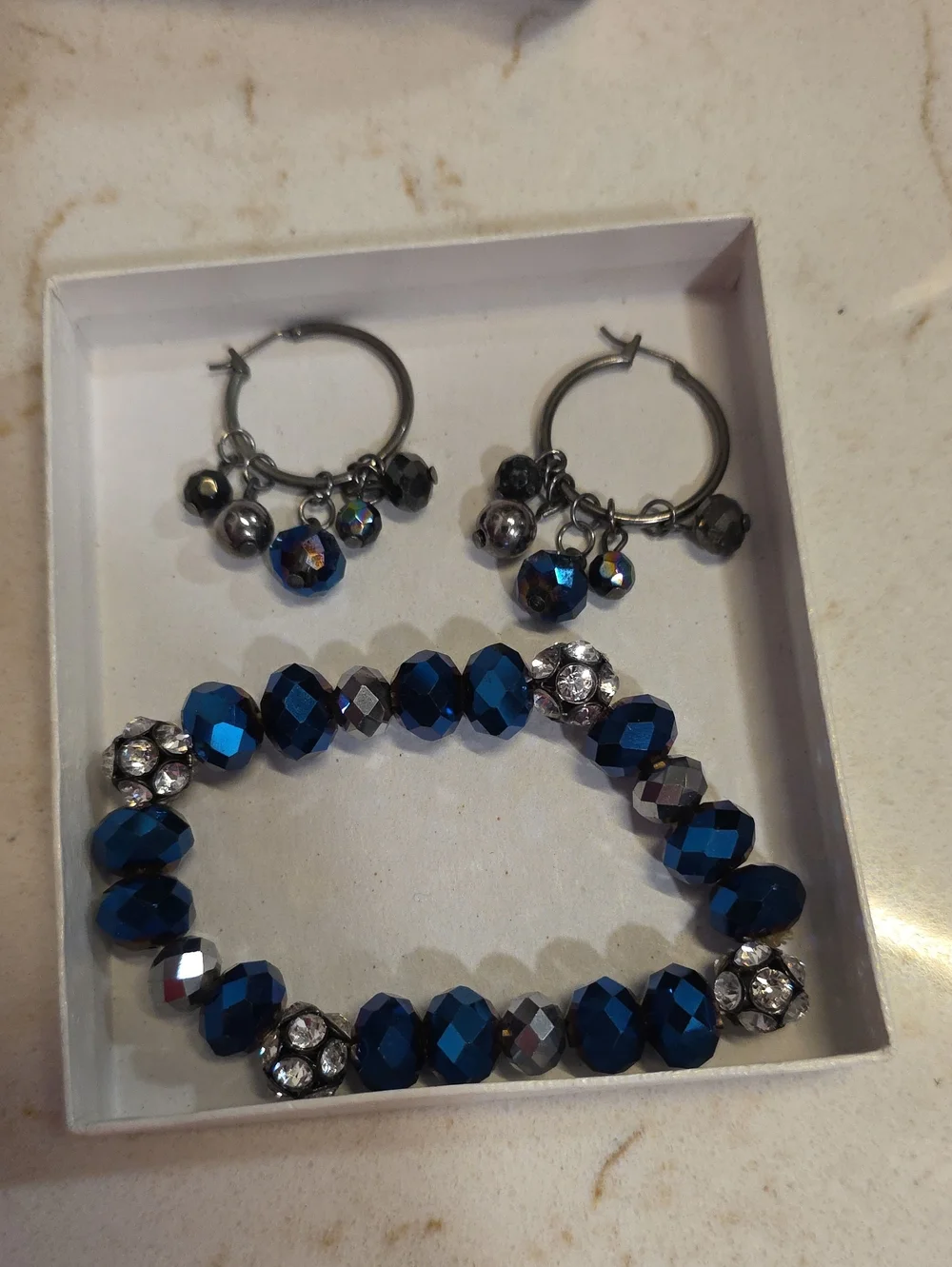 Lane Bryant Blue and Silver Crystal Bracelet with Hoop Earring Set
